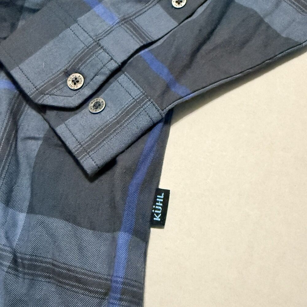 Kühl Fugitive Men’s 2XL Soft Flannel Button Up Blue Plaid Shirt Long Sleeve - Picture 5 of 13